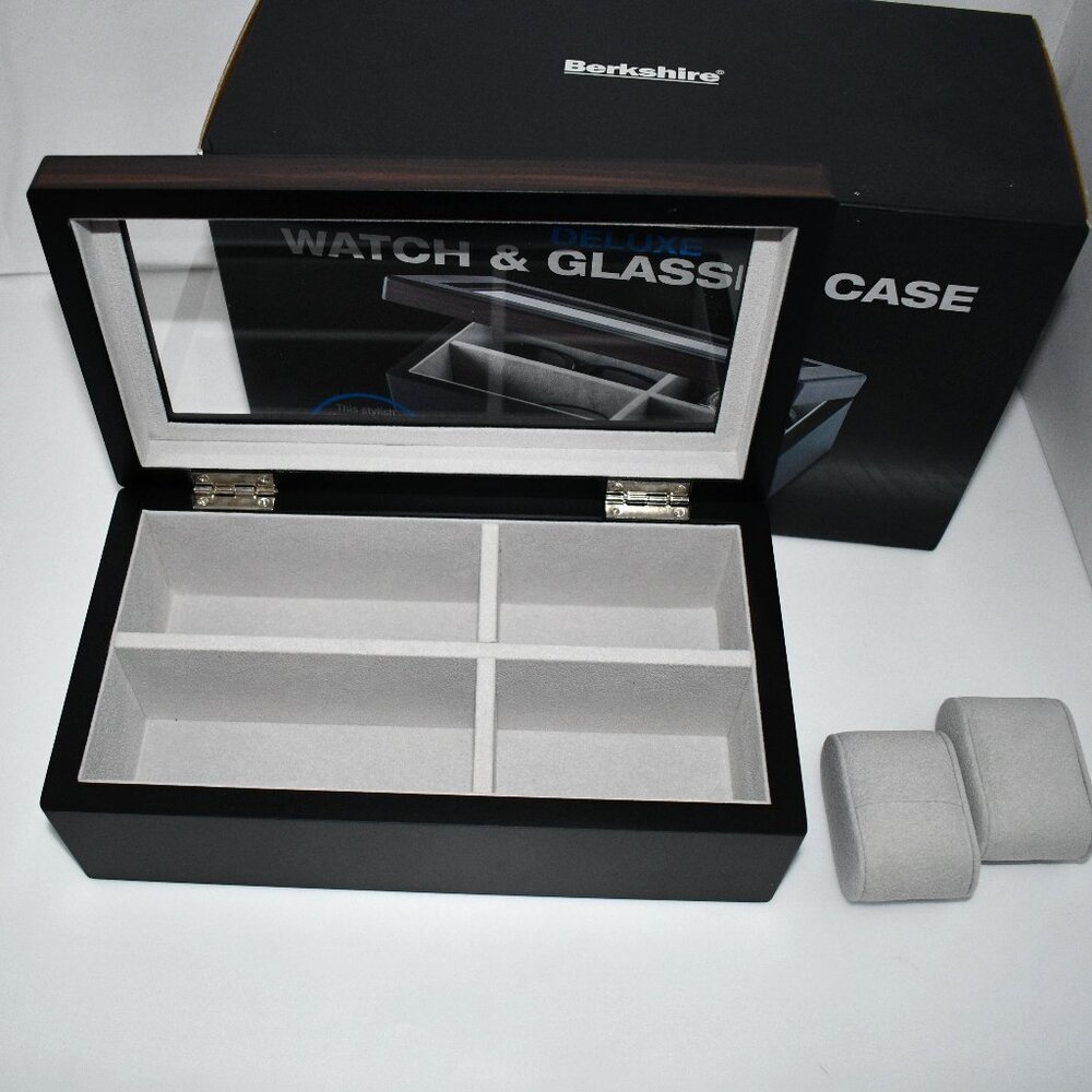 Berkshire Deluxe Watch & Glasses Case in Black #BR7-29937 NIB
